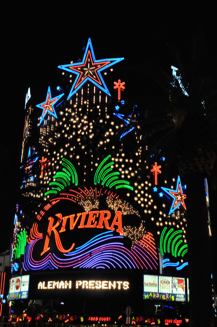 Riviera at night in Las Vegas, Nevada.